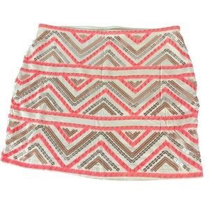 Express Sequin Aztec Mini Skirt Womens Small Length 14.5 In Pink Tan (561)